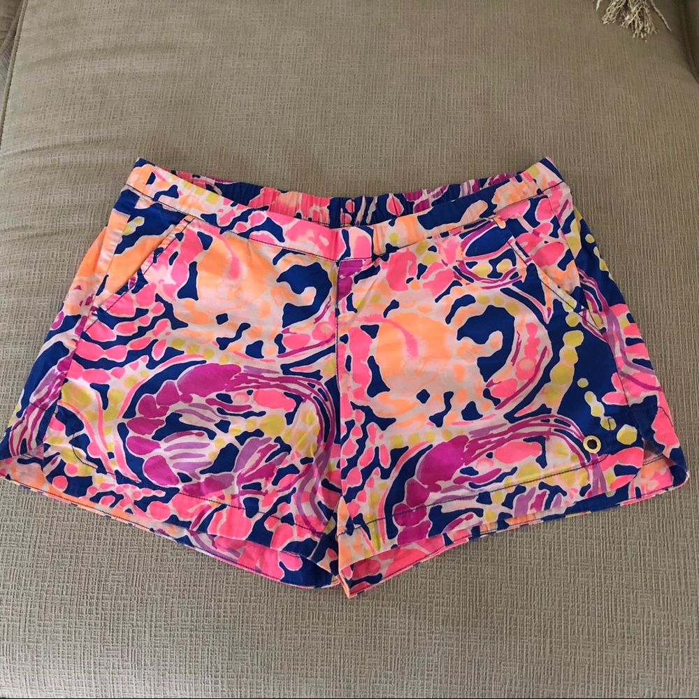 Lilly Pulitzer Neon Pink, Navy & Yellow Swirl Athletic Shorts